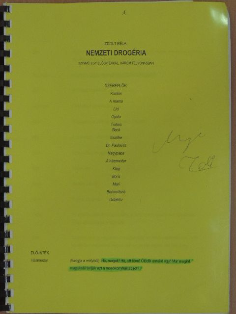 Zsolt Béla - A Nemzeti drogéria című színdarab színházi szövegkönyve [antikvár]