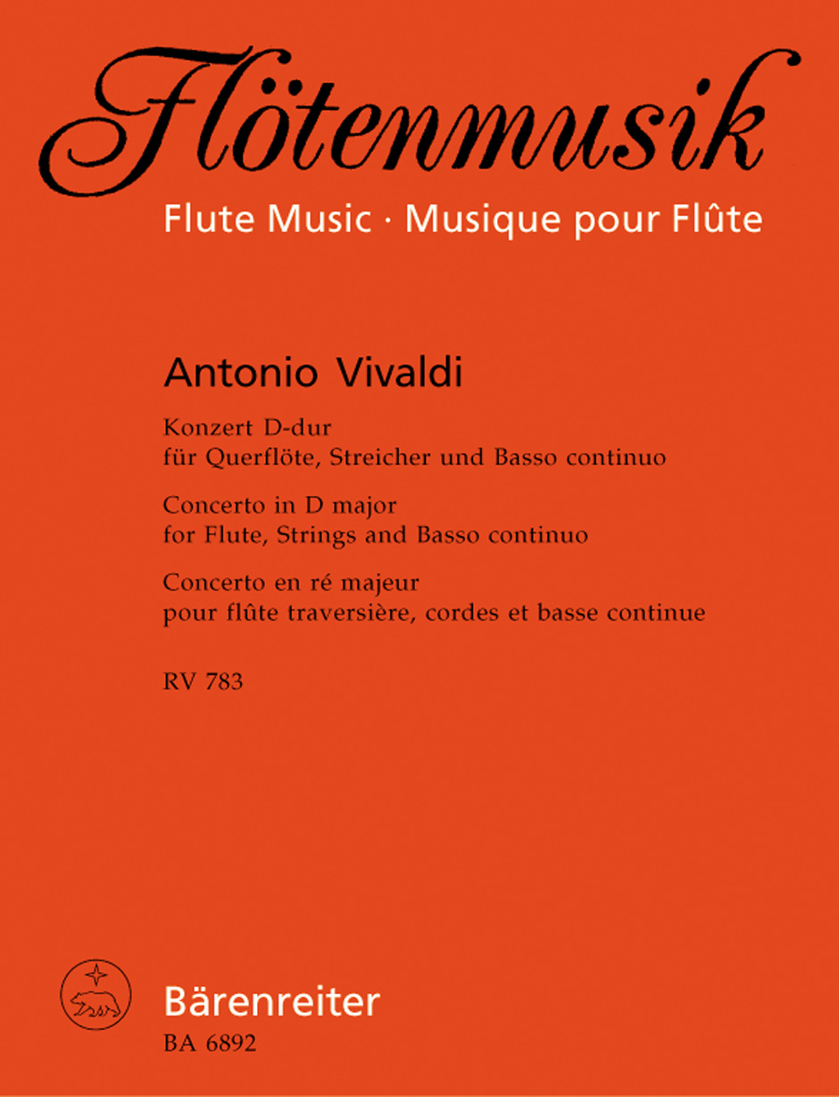 Vivaldi - KONZERT D-DUR FÜR QUERFLÖTE, STREICHER UND BC RV 783, KLAVIERAUSZUG