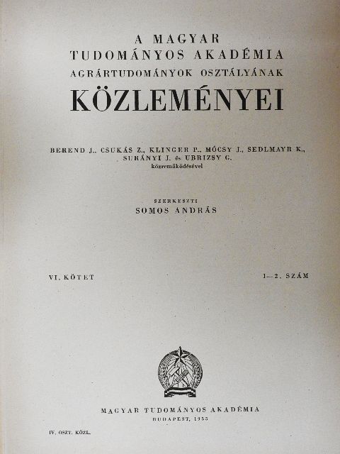 Gyurkó Pál - A Magyar Tudományos Akadémia Agrártudományok Osztályának Közleményei 1955/1-2. [antikvár]