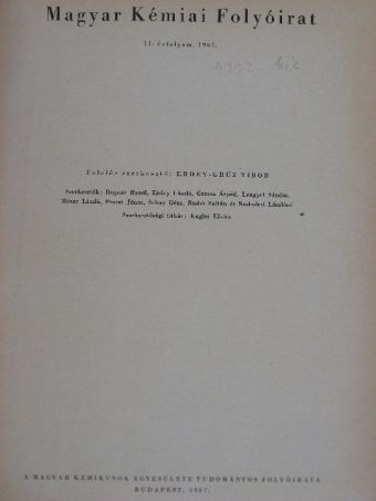 Flóra Teréz - Magyar Kémiai Folyóirat 1967. január-december [antikvár]