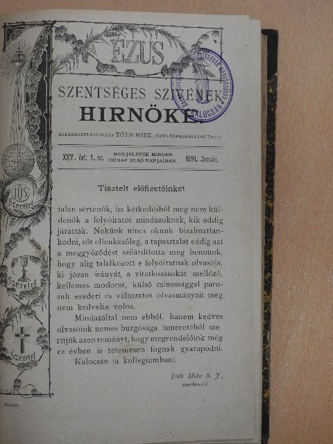 Epölyi Ferencz - Jézus Szentséges Szivének Hirnöke 1891. január-december/1892. január-december [antikvár]