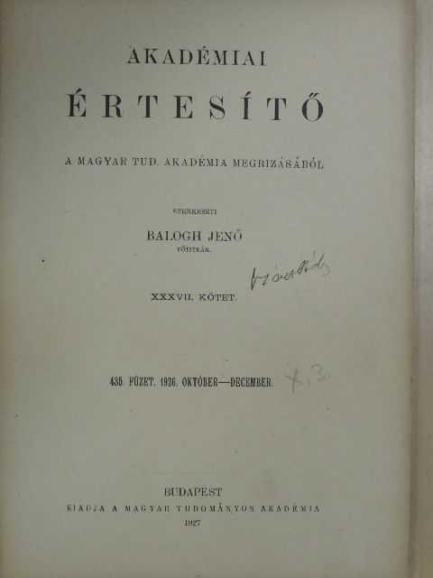 Bernát István - Akadémiai Értesítő 1926. október-december [antikvár]