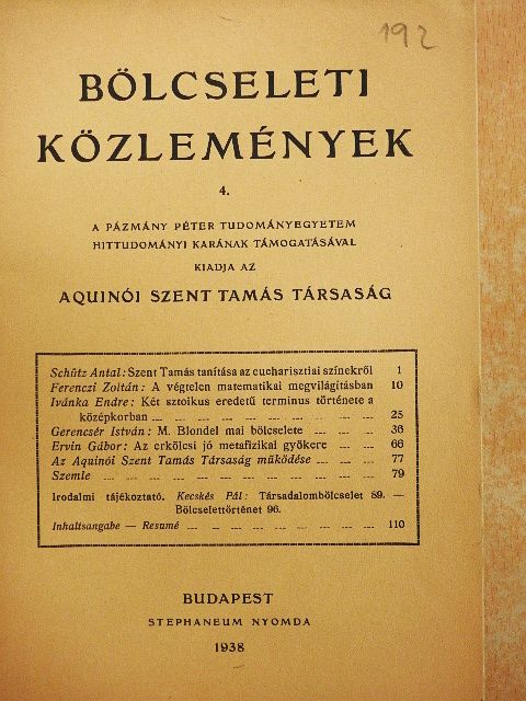 Ervin Gábor - Bölcseleti Közlemények 4. [antikvár]
