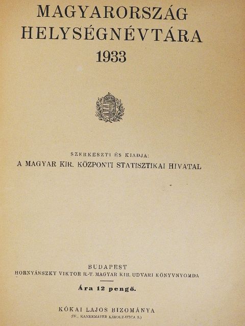 Magyarország helységnévtára 1933 [antikvár]