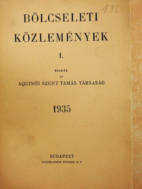 Ibrányi Ferenc - Bölcseleti Közlemények 1. [antikvár]