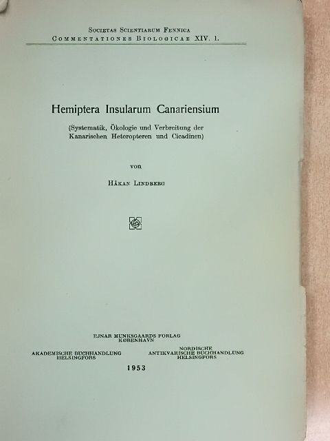 Hakan Lindberg - Hemiptera Insularum Canariensium [antikvár]