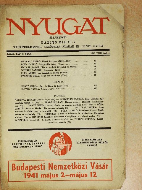 Bóka László - Nyugat 1941. február 1. [antikvár]