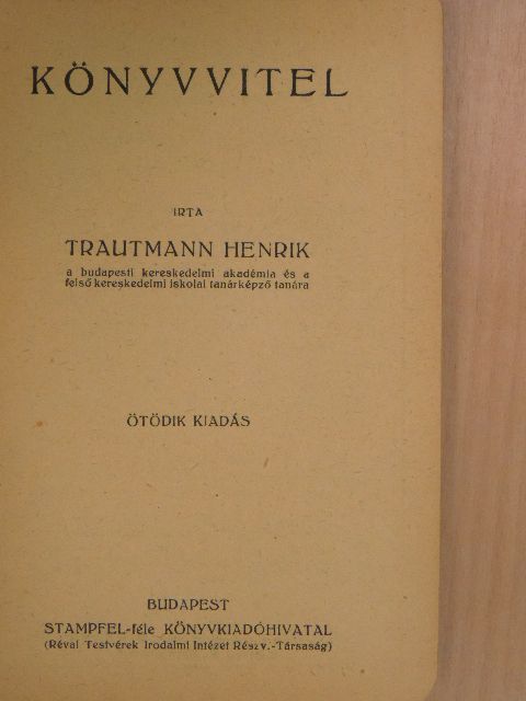 Trautmann Henrik - Könyvvitel [antikvár]