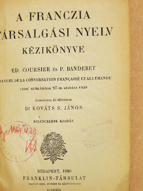 Ed. Coursier - A franczia társalgási nyelv kézikönyve [antikvár]