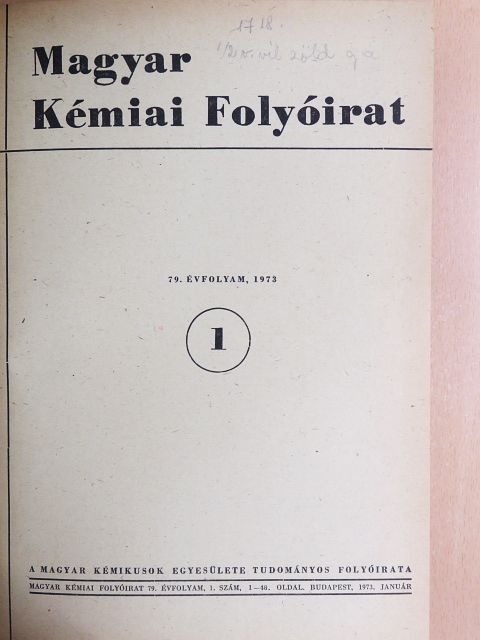 Magyar Kémiai Folyóirat 1973. január-december [antikvár]