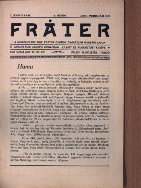 Balogh József - Fráter 1934. február [antikvár]