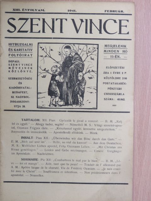 B. M. - Szent Vince 1941. február [antikvár]