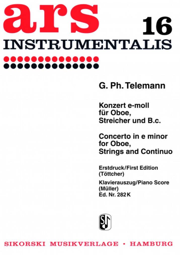 TELEMANN - KONZERT e-MOLL FÜR OBOE, STREICHER UND B.C. TWV 51:e1 KLAVIERAUSZUG