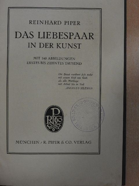 Reinhard Piper - Das Liebespaar in der Kunst [antikvár]