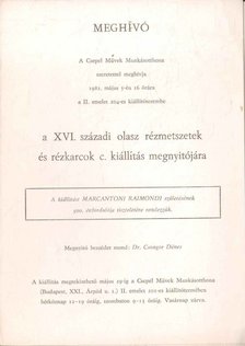 Meghívó a XVI. századi olasz rézmetszetek és rézkarcok c. kiállítás megnyitójára [antikvár]
