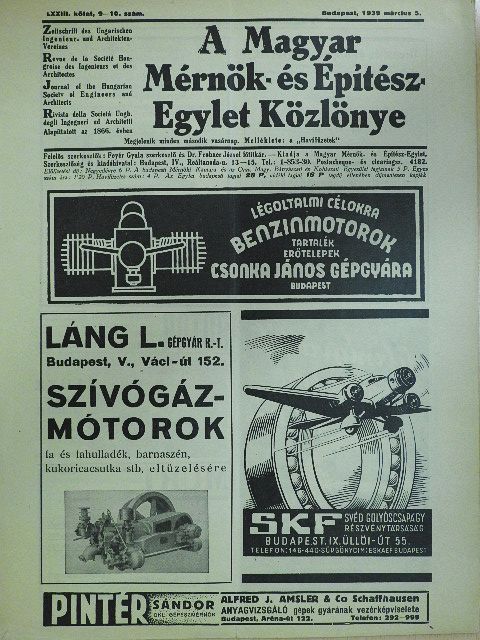Borus Ferenc - A Magyar Mérnök- és Építész-Egylet Közlönye 1939. március 5. [antikvár]