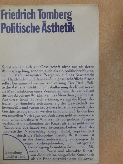 Friedrich Tomberg - Politische Ästhetik [antikvár]