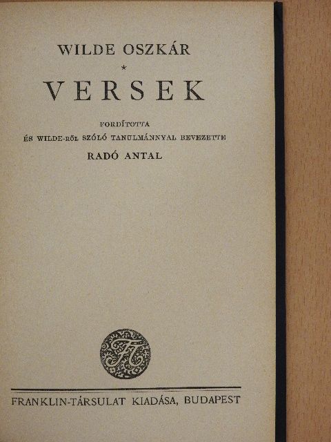 Wilde Oszkár - Versek [antikvár]