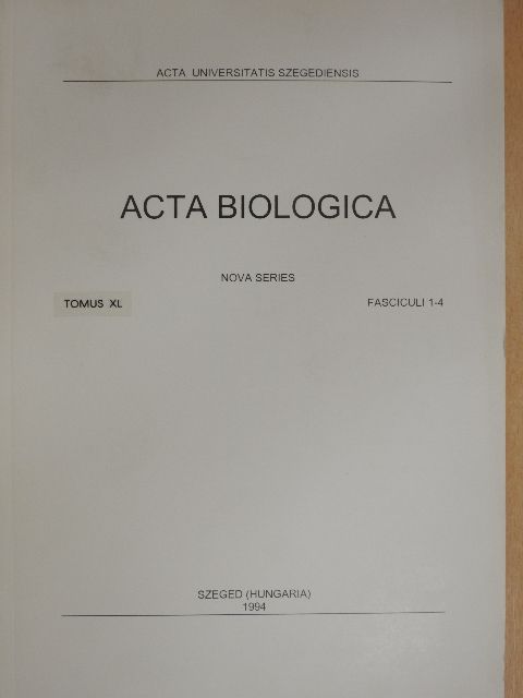 A. D. Smith - Acta Biologica Tomus XL. Fasciculi 1-4. [antikvár]