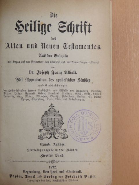 Die heilige Schrift des Alten und Neuen Testamentes II. (gótbetűs) [antikvár]