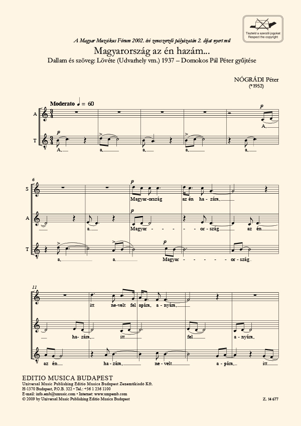NÓGRÁDI PÉTER - MAGYARORSZÁG AZ ÉN HAZÁM,VEGYESKAR,DALLAM ÉS SZÖVEG:LÖVÉTE 1937 (DOMOKOS P.
