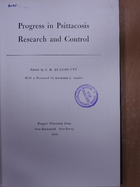 Progress in Psittacosis Research and Control [antikvár]