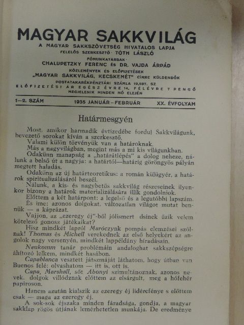 Magyar Sakkvilág 1935. január-február [antikvár]