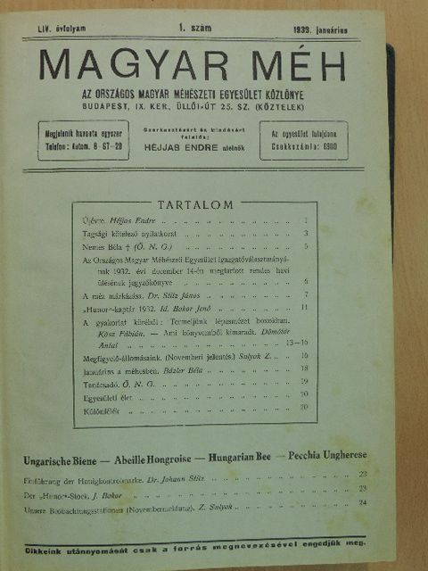 Magyar Méh 1933-1935. január-december [antikvár]