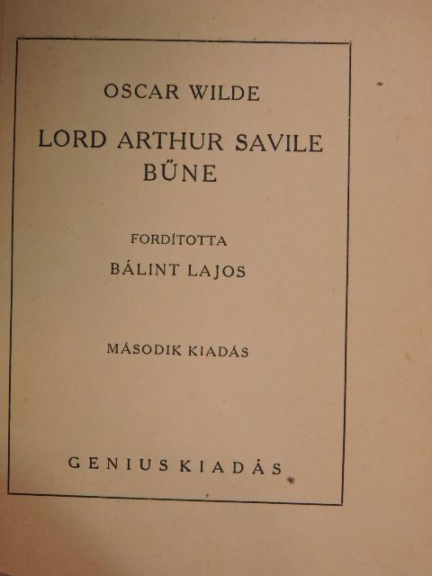 Oscar Wilde - Lord Arthur Savile bűne [antikvár]