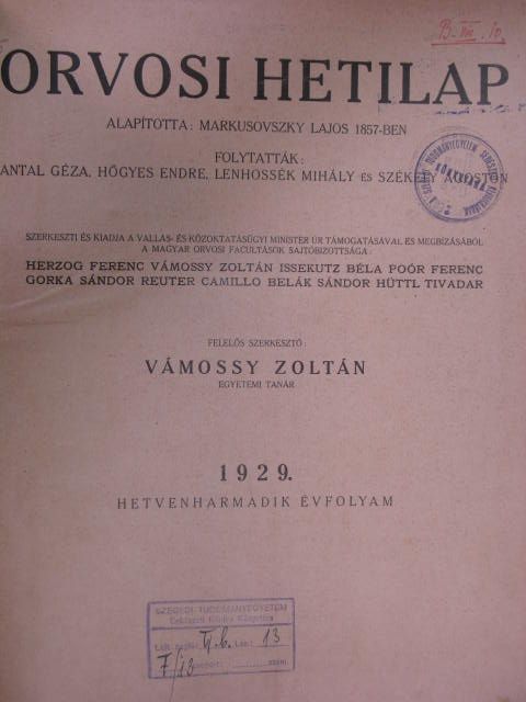 Dr. Konrád Jenő - Orvosi Hetilap 1929. január 5-június 29. [antikvár]