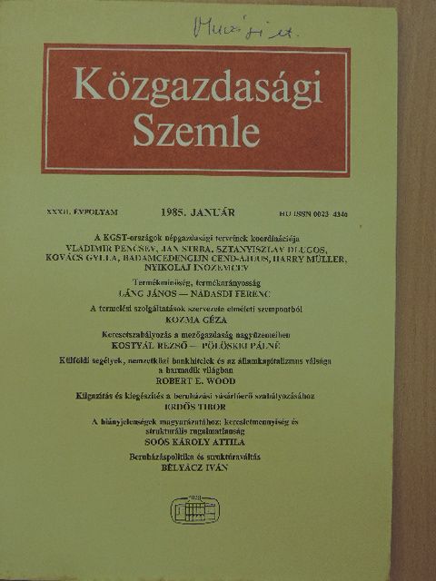 Bélyácz Iván - Közgazdasági Szemle 1985. január [antikvár]