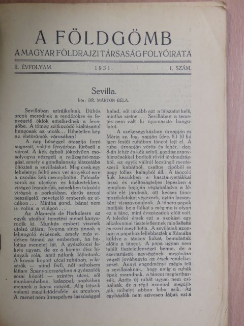 Dr. Hlaváts Andor - A Földgömb 1931/1. [antikvár]