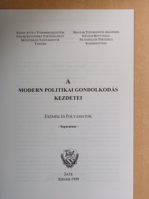 Csetri Lajos - A modern politikai gondolkodás kezdetei [antikvár]