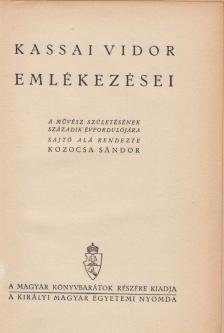 Kozocsa Sándor - Kassai Vidor emlékezései [antikvár]