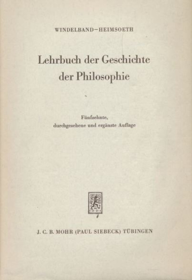 Windelband, Wilhelm, Heinz Heimsoeth - Lehrbuch der Geschichte der Philosophie [antikvár]