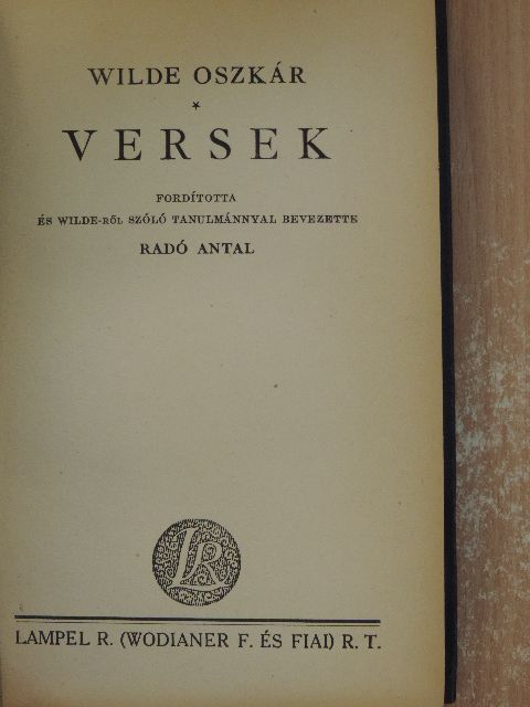Wilde Oszkár - Versek [antikvár]