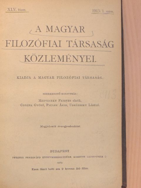 Ányos István - A Magyar Filozófiai Társaság Közleményei 1913/1-4. [antikvár]