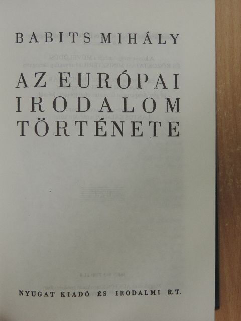 Babits Mihály - Az európai irodalom története [antikvár]