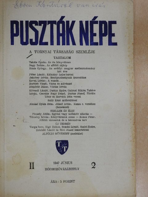 Almási Gyula Béla - Puszták népe 1947. június [antikvár]