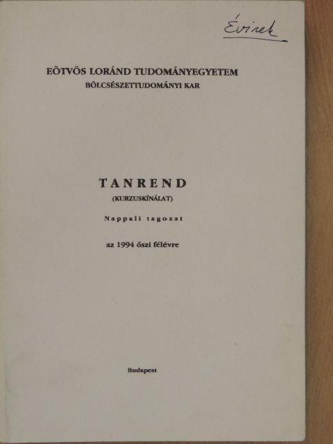 Tanrend az 1994 őszi félévre [antikvár]
