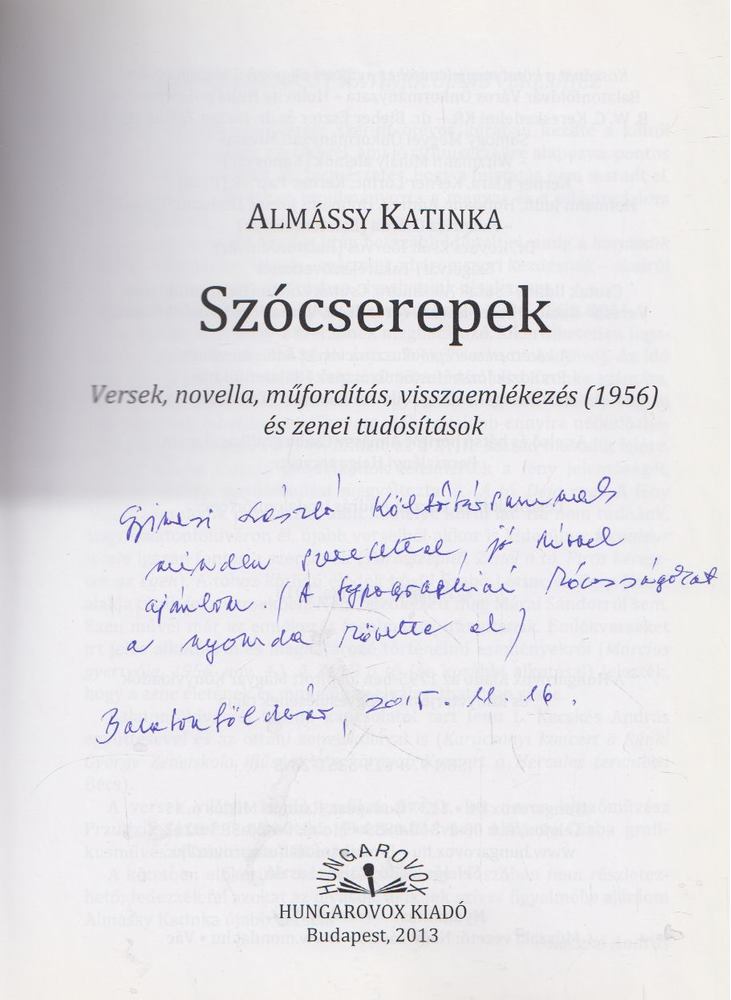 Almássy Katinka - Szócserepek (dedikált) [antikvár]