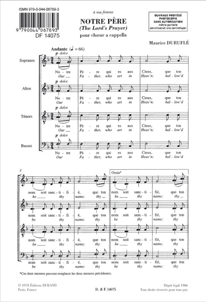 DURUFLÉ - NOTRE PERE (THE LORD'S PRAYER) POUR CHOEUR A CAPPELLA