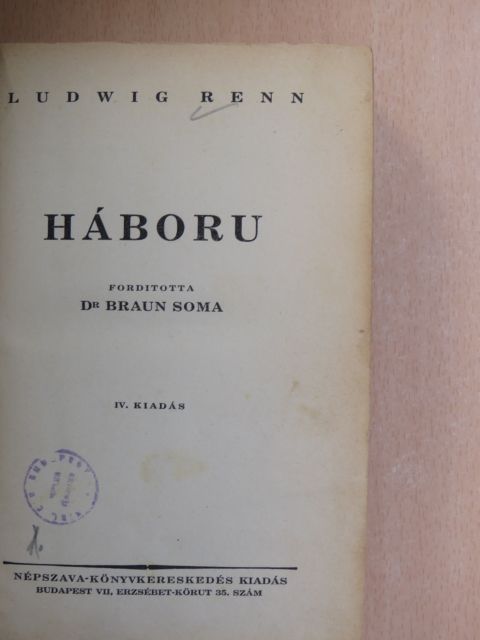 Ludwig Renn - Háboru [antikvár]