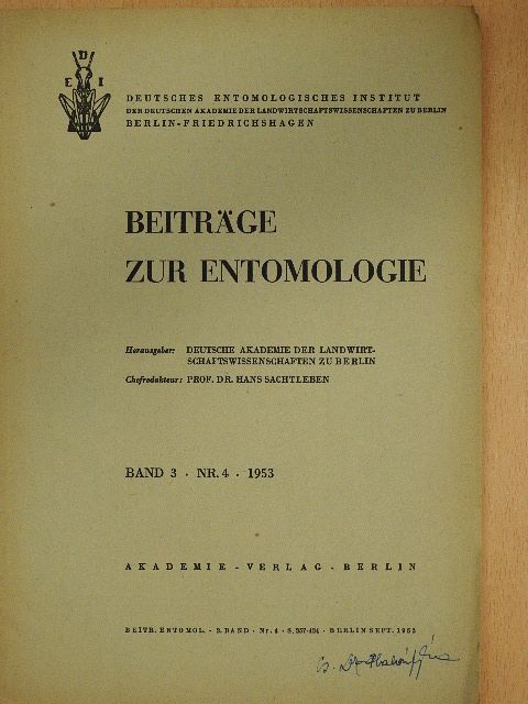 Creutz G. - Beiträge zur Entomologie 1953/4. [antikvár]