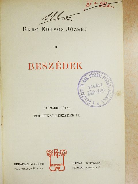 Báró Eötvös József - Beszédek III. [antikvár]