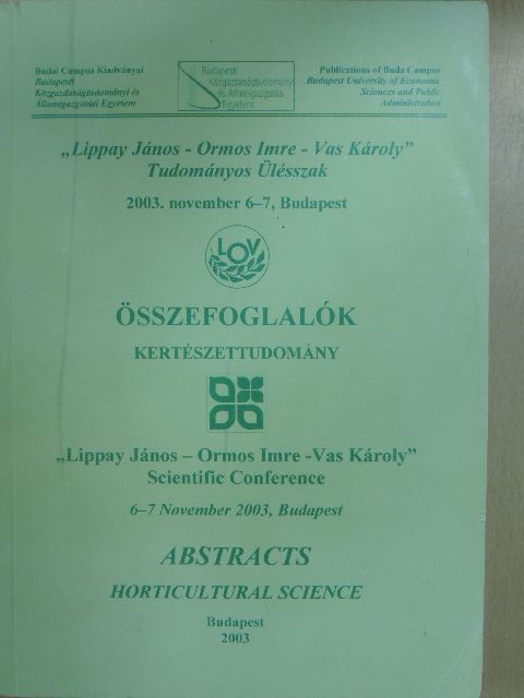 Összefoglalók - Kertészettudomány/Abstracts Horticultural Science [antikvár]