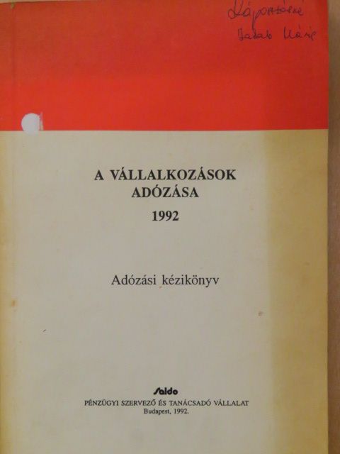 Csékiné Varga Éva - A vállalkozások adózása 1992 [antikvár]