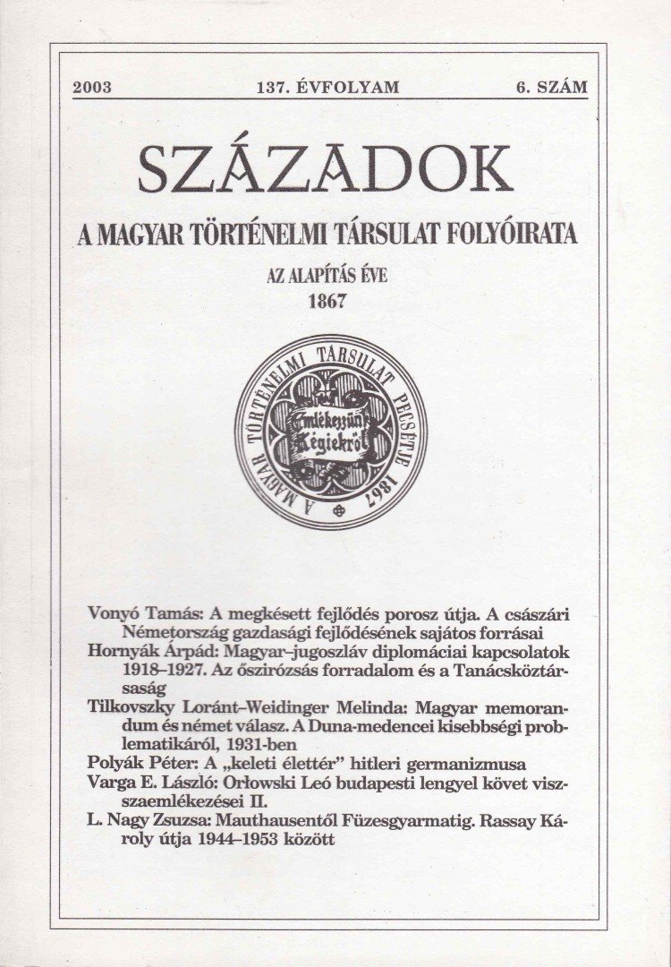 Századok 137. évfolyam 6. szám [antikvár]