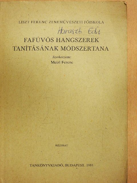 Barth István - Fafúvós hangszerek tanításának módszertana [antikvár]