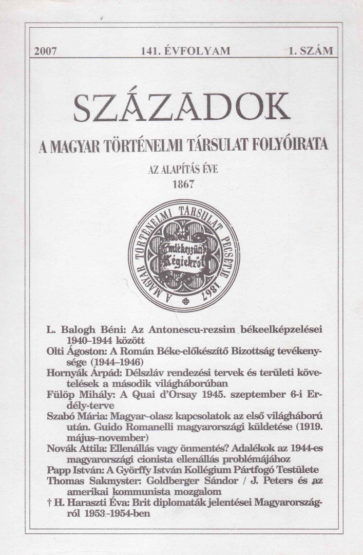 Századok 141. évf. 1. szám. [antikvár]